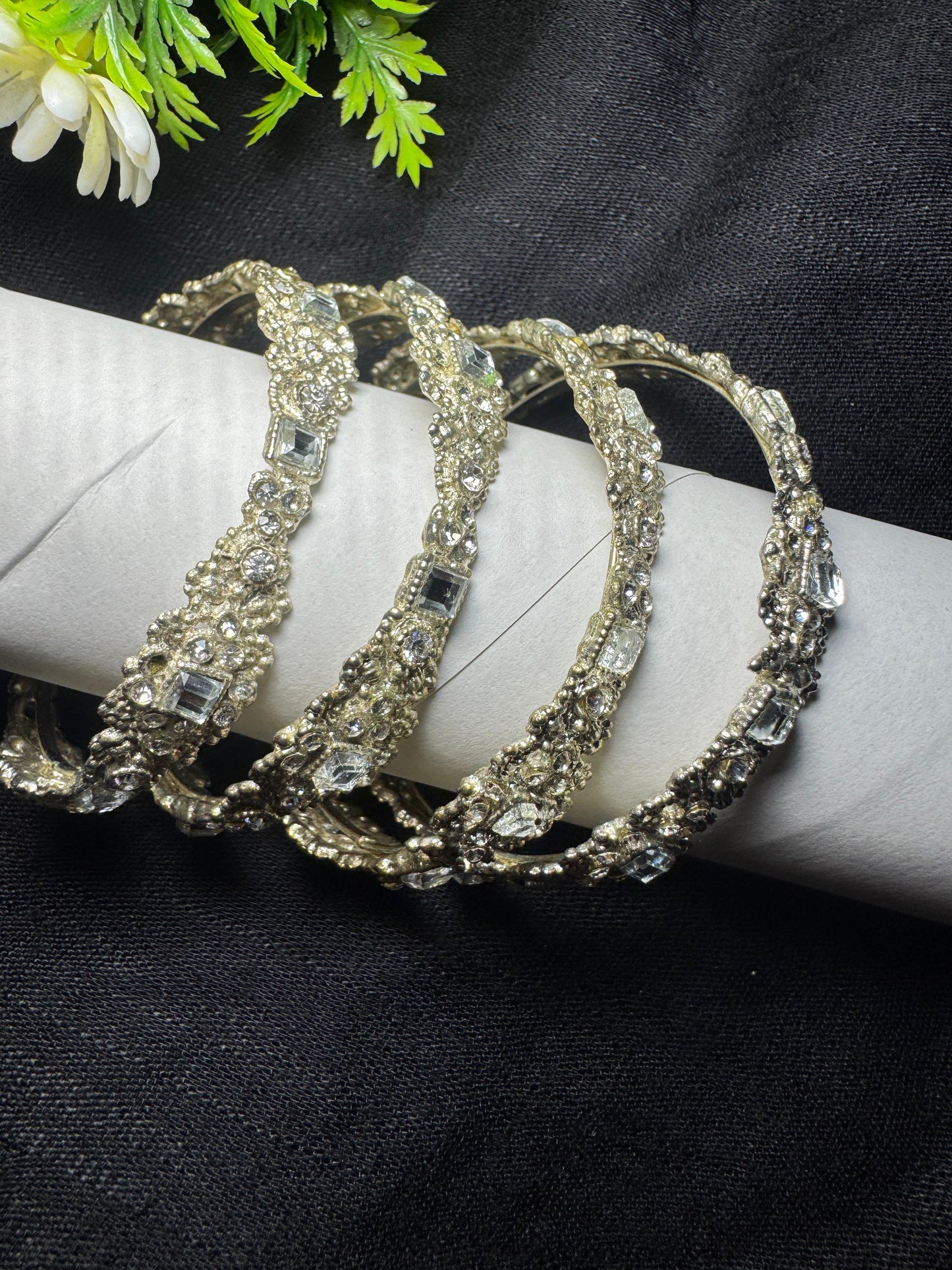 ✨ Radiant Crystal-Studded Bangles – Set of 4