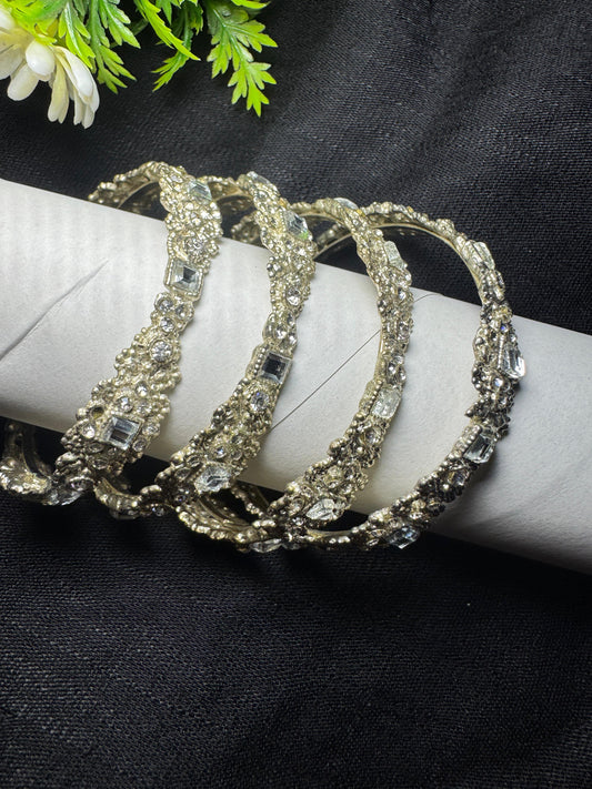 ✨ Radiant Crystal-Studded Bangles – Set of 4